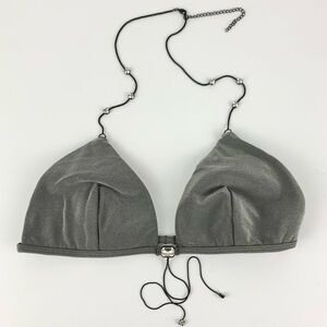 VTG Victoria’s Secret Grey Silver Metallic Triangle Bikini Bralette Chain Small